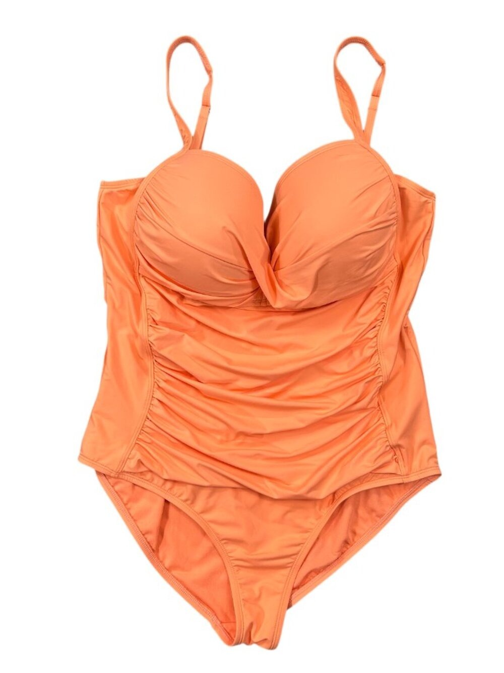 Liz Claiborne NWT Tangerine Orange Ruched One Piece Swimsuit Size 16